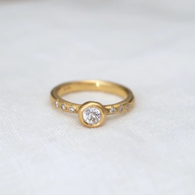 Classic gold vine engagement rings for ladies -Delicate Bezel Ring with Diamonds - One of a Kind