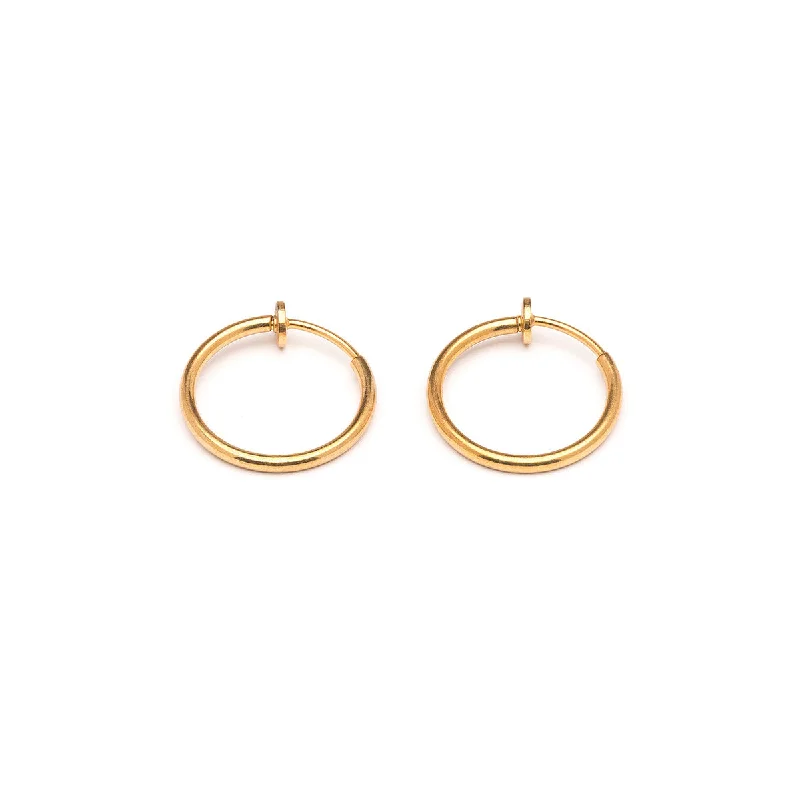 Ladies bold diamond petal earrings -Gold Plated 17mm Clip On Hoop Earrings