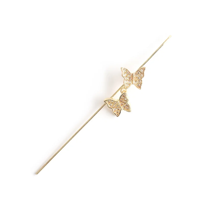 Simple silver crescent earrings -Gold Crystal Butterfly Single Ear Crawler