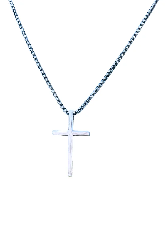 Trendy silver bar necklaces for ladies -The Silver Cross with Long Chain Necklace