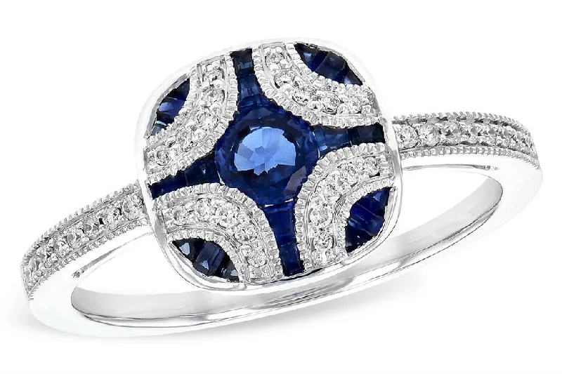 Vintage-style agate engagement rings for women -14K White Gold 0.84ctw Blue Sapphire & Diamond Vintage Inspired Ring by Allison Kaufman