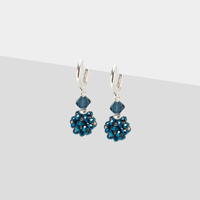 Ladies trendy silver vine earrings -Silver Blue Bead Earrings