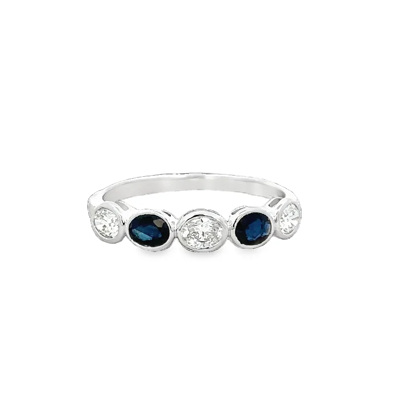 Trendy gold petal engagement rings -Sapphire and Diamond Band in White Gold