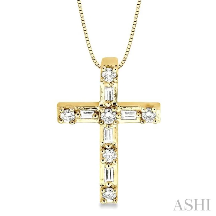 Delicate diamond accent necklaces for women -1/4 Ctw Diamond Cross Pendant in 14K Yellow Gold with chain