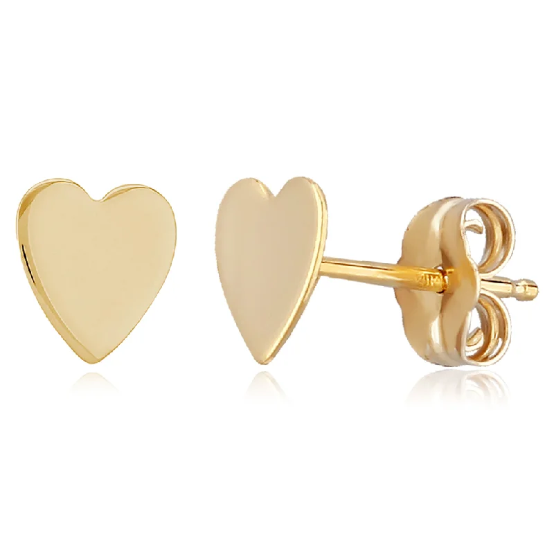 Elegant diamond arc earrings -14K Yellow Gold Plain Heart Stud Earrings