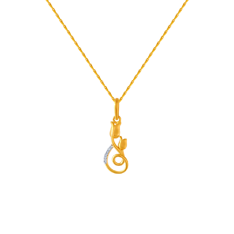 Ladies floral silver necklaces -14KT (585) Yellow Gold And American Diamond Pendant For Women