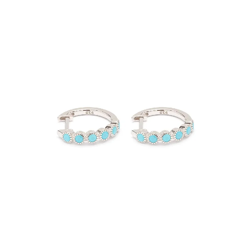 Ladies trendy geometric hoop earrings -925 Sterling Silver Turquoise Silver Huggie Earrings