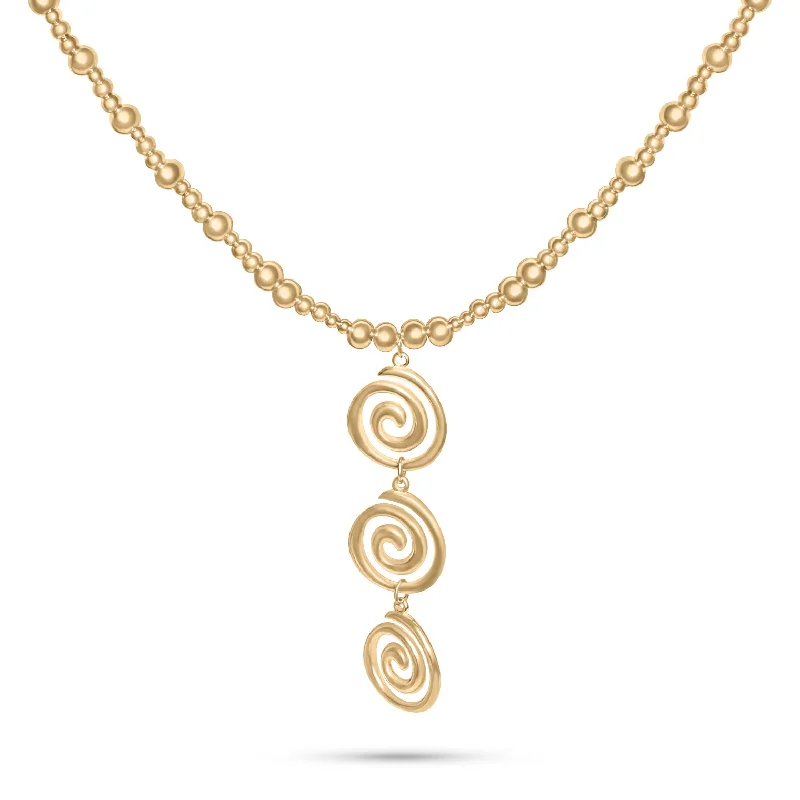 Modern diamond bar necklaces for women -Beaded 3 Swirl Necklace