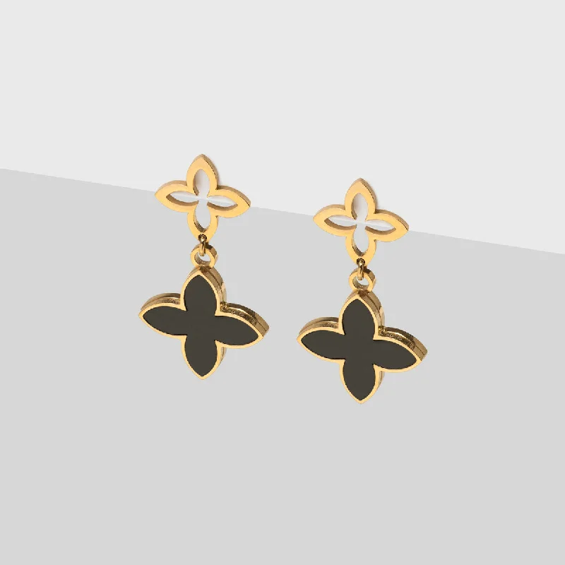 Modern diamond petal earrings for women -Black Alhambra Earrings