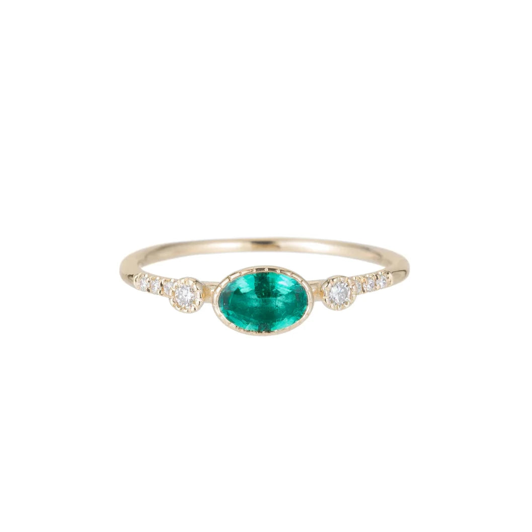 Vintage gold arch engagement rings for women -Emerald Diamond Dew Equilibrium Ring