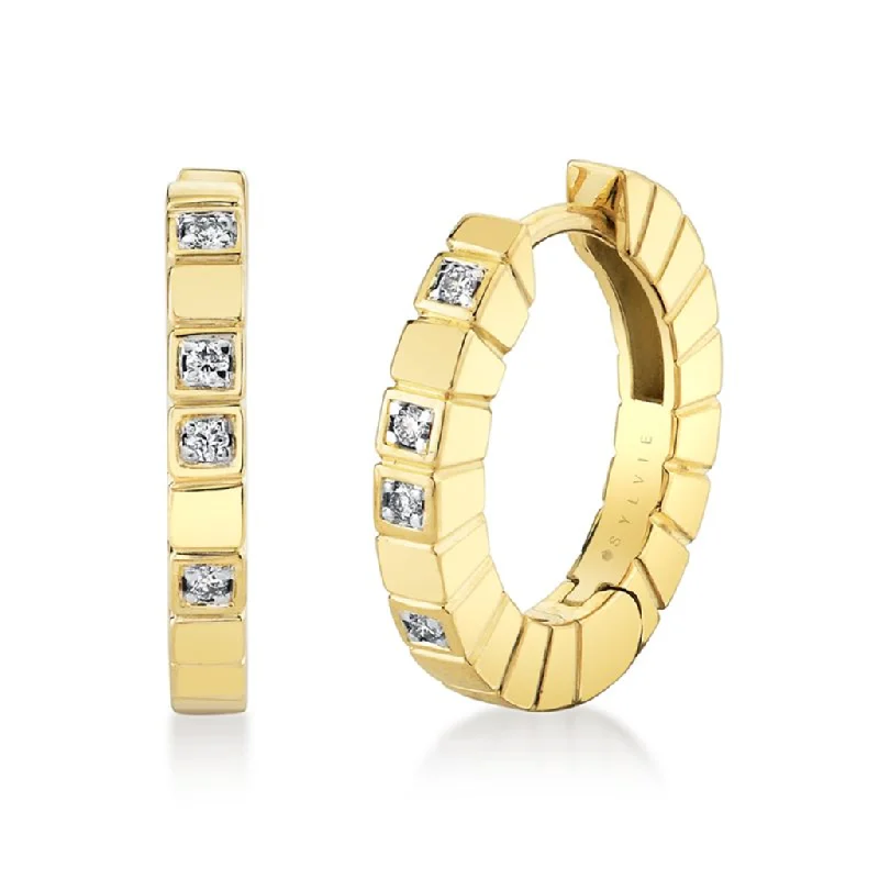 Trendy gold vine drop earrings for women -14K Yellow Gold 'Linéaire' Geometric Diamond Huggie Earrings