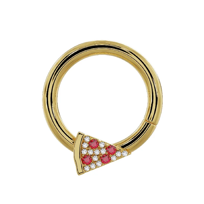 Ladies unique moon halo engagement rings -Pepperoni Pizza Diamond 14K Gold Seam Ring Hoop