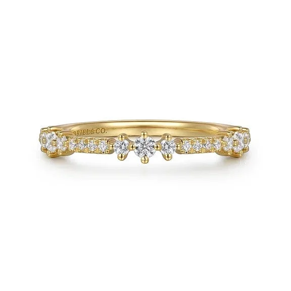 Trendy gemstone arch engagement rings -14K Yellow Gold Diamond Ladies Ring