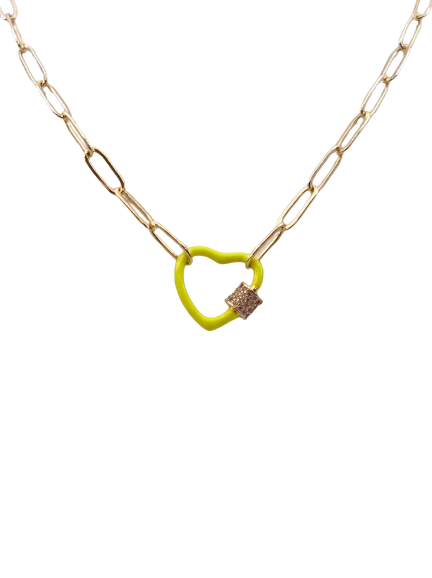 Ladies delicate moonstone drop necklaces -Gold Paperclip Chain Link Necklace - Neon Hearts