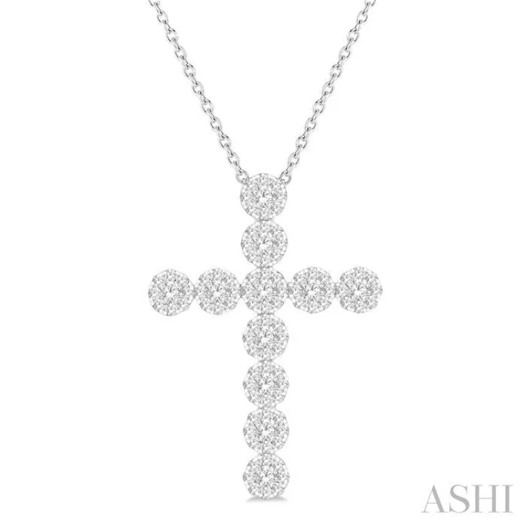 Ladies classic pearl strand necklaces -1 Ctw Lovebright Round Cut Diamond Cross Pendant in 14K White Gold with chain