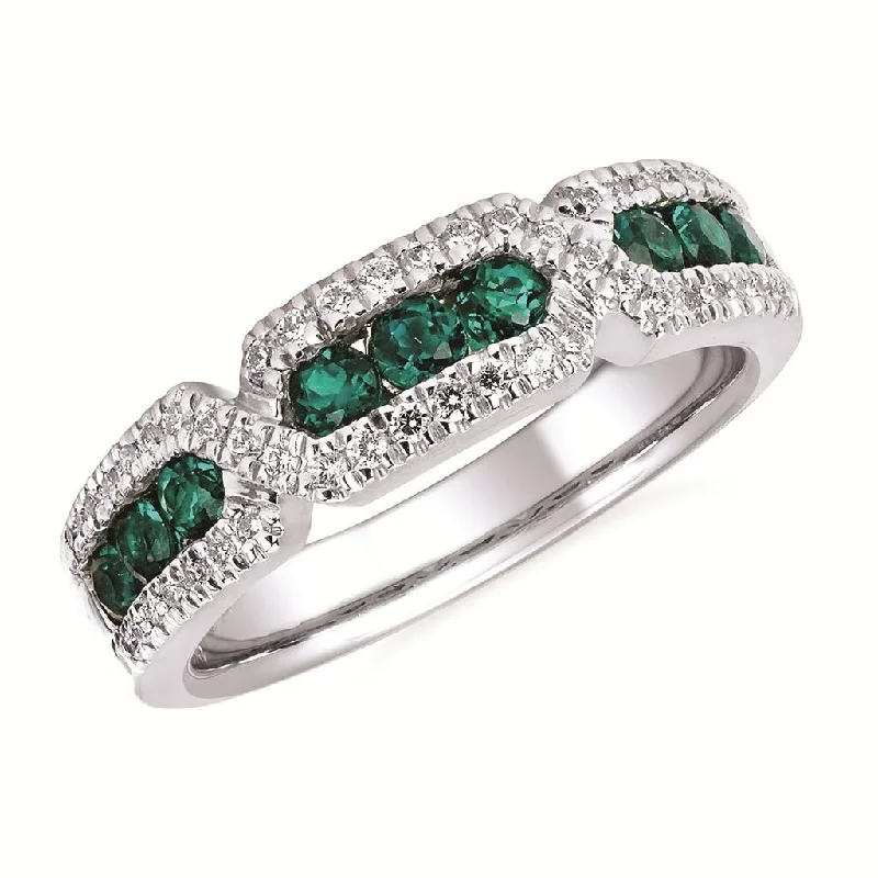 Classic gold spiral engagement rings for ladies -14K White Gold 0.90ctw Emerald & Diamond Band