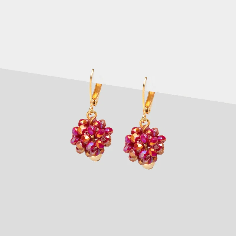 Vintage-style agate earrings for women -Red Bead Gold Earrings