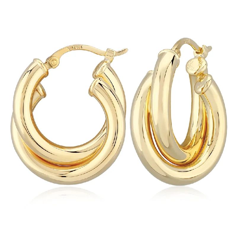 Ladies ornate filigree drop earrings -14K Yellow Gold Double Tube Hoop Earrings