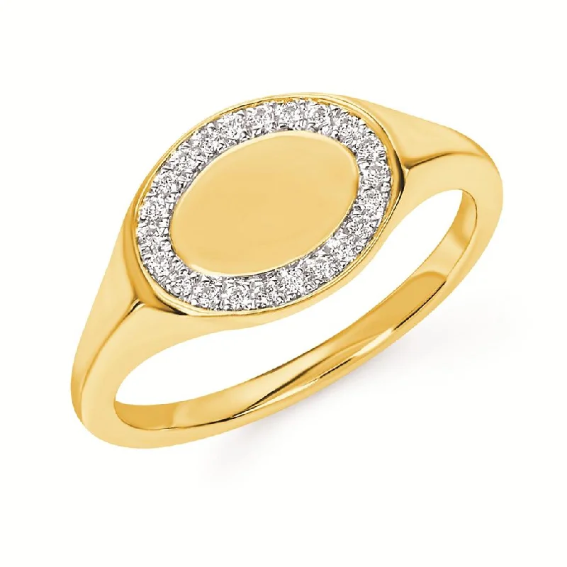 Ladies minimalist pearl arch engagement rings -14K Yellow Gold 0.11ctw Diamond Signet Ring