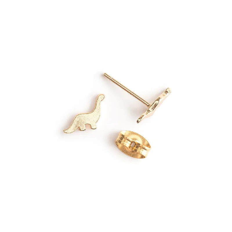 Ladies lightweight agate earrings -Gold Dinosaur Stud Earrings