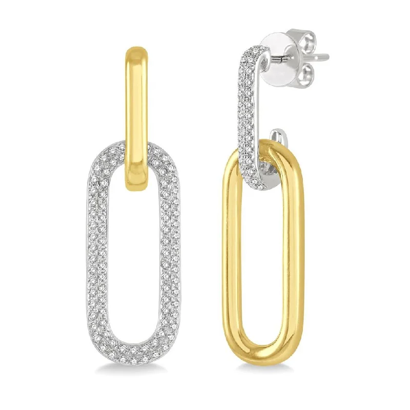 Modern geometric gold earrings for women -14K Yellow And White Gold Paperclip Diamond Drop Earrings