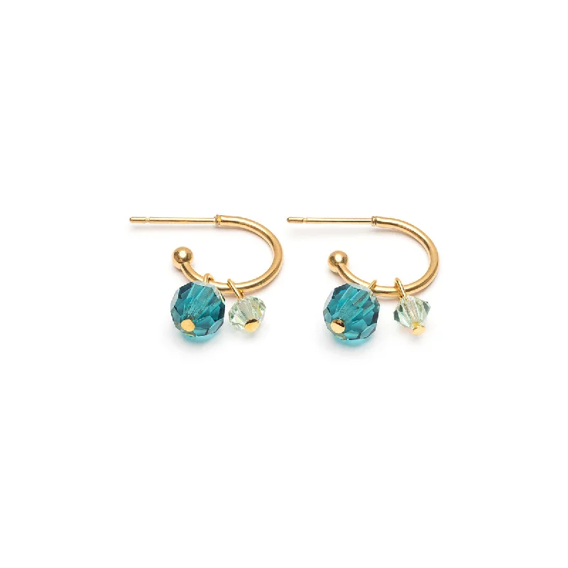 Modern gold arc stud earrings -Green Beads Hoop Earrings