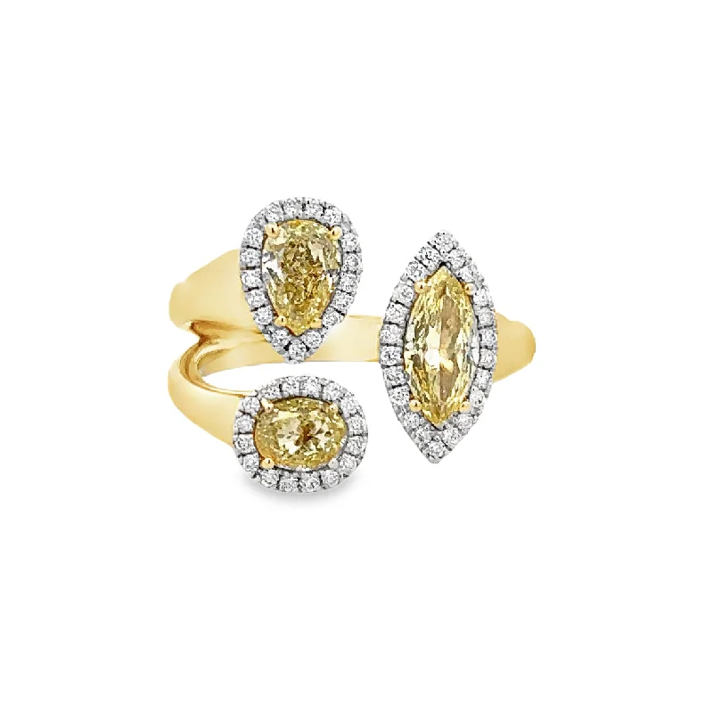 Modern silver vine engagement rings -Fancy Yellow Diamond Bypass Style Ring in Yellow Gold