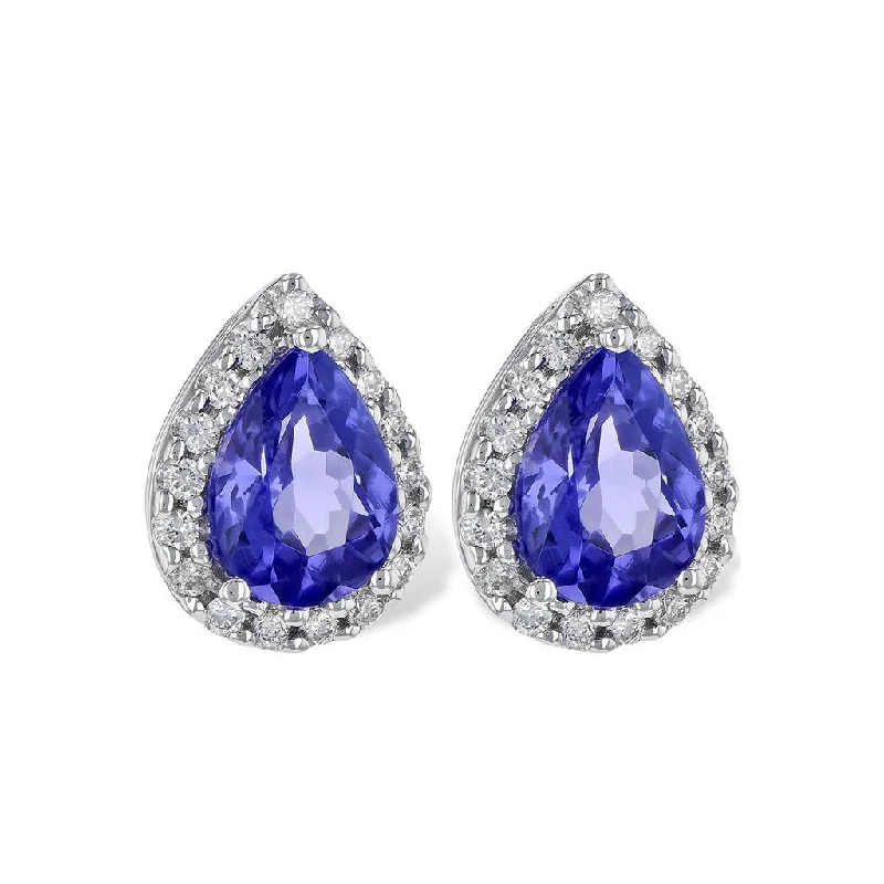 Ladies elegant peridot drop earrings -14K White Gold Pear Tanzanite Diamond Halo Earrings