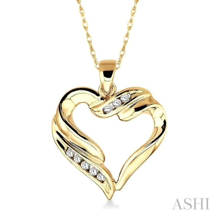 Ladies vintage sapphire drop necklaces -1/10 Ctw Round Cut Diamond Heart Pendant in 10K Yellow Gold with Chain