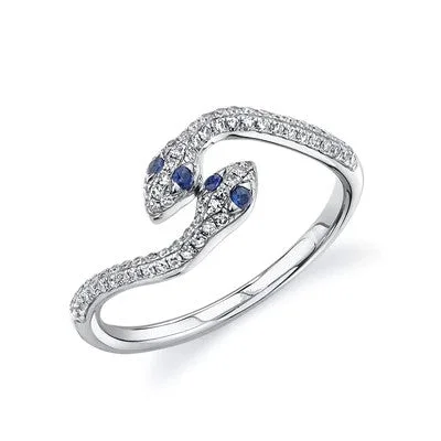 Ladies chunky silver engagement rings -0.24CT DIAMOND & 0.06CT BLUE SAPPHIRE SNAKE RING