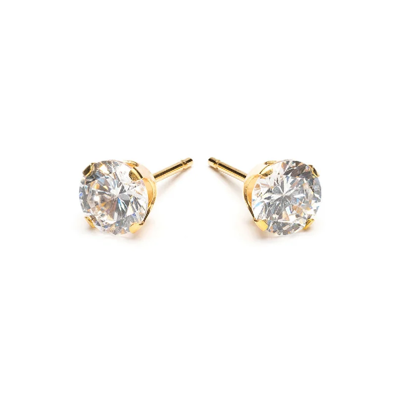 Ladies unique vine stud earrings -Gold Plated 6 mm Round Cubic Zirconia Stud Earrings