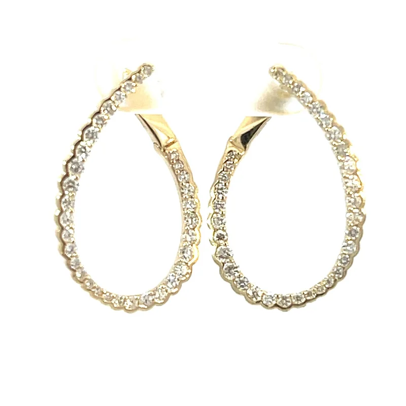 Minimalist silver swirl earrings for women -Contoured Inside Out Diamond Hoop Earrings