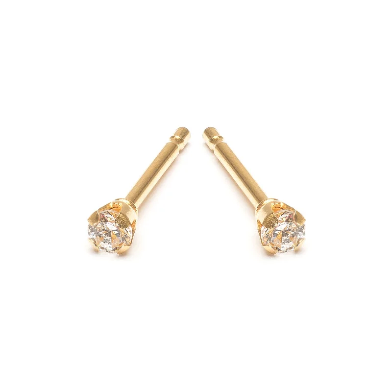 Modern geometric gold earrings for women -Mini Crystal Stud Earrings Gold Plated