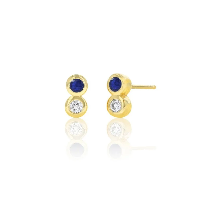 Elegant silver spiral stud earrings for women -Sapphire and Diamond Duo Stud Earrings