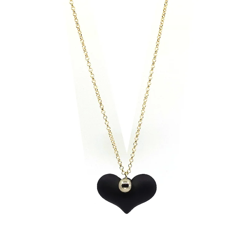 Trendy gold floral necklaces for women -Rubber Heart Pendant Necklace