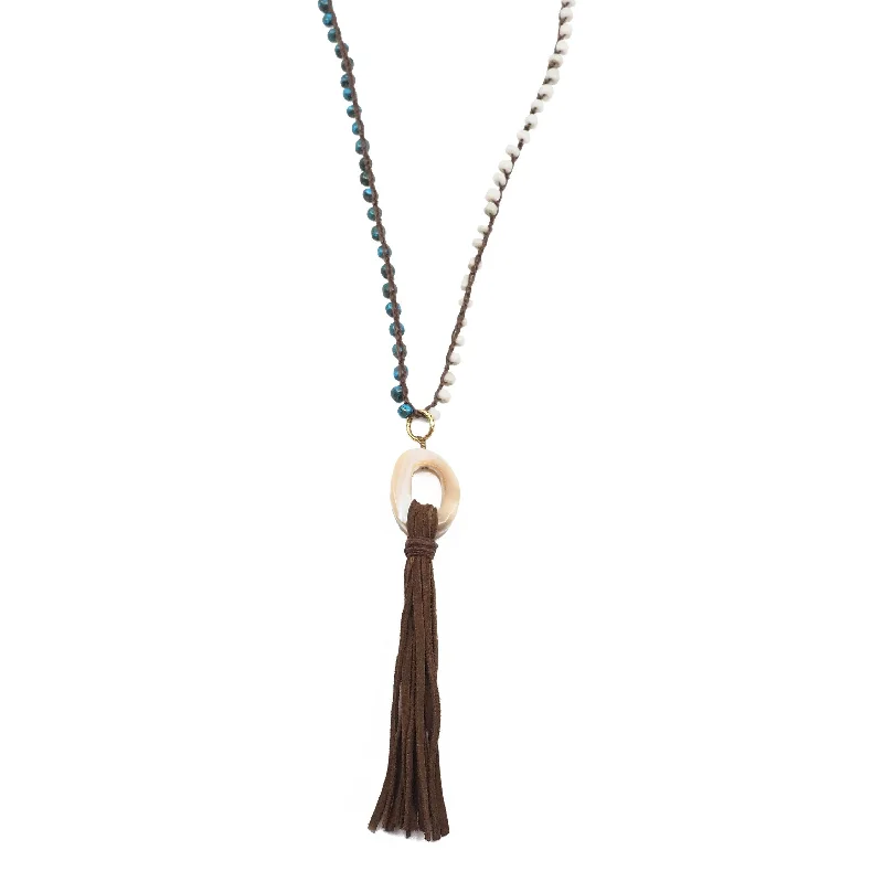 Ladies moonstone gem necklaces -The Victoria Beaded Tassel Necklace