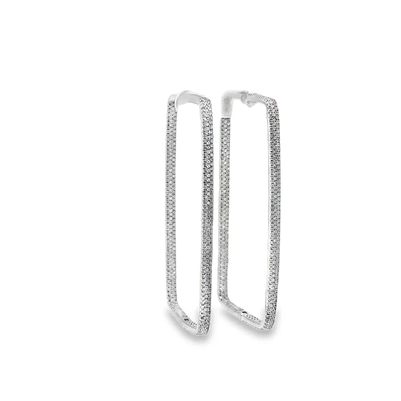 Ladies lightweight vine earrings -Mega Rectangle Pave Diamond Hoop Earrings