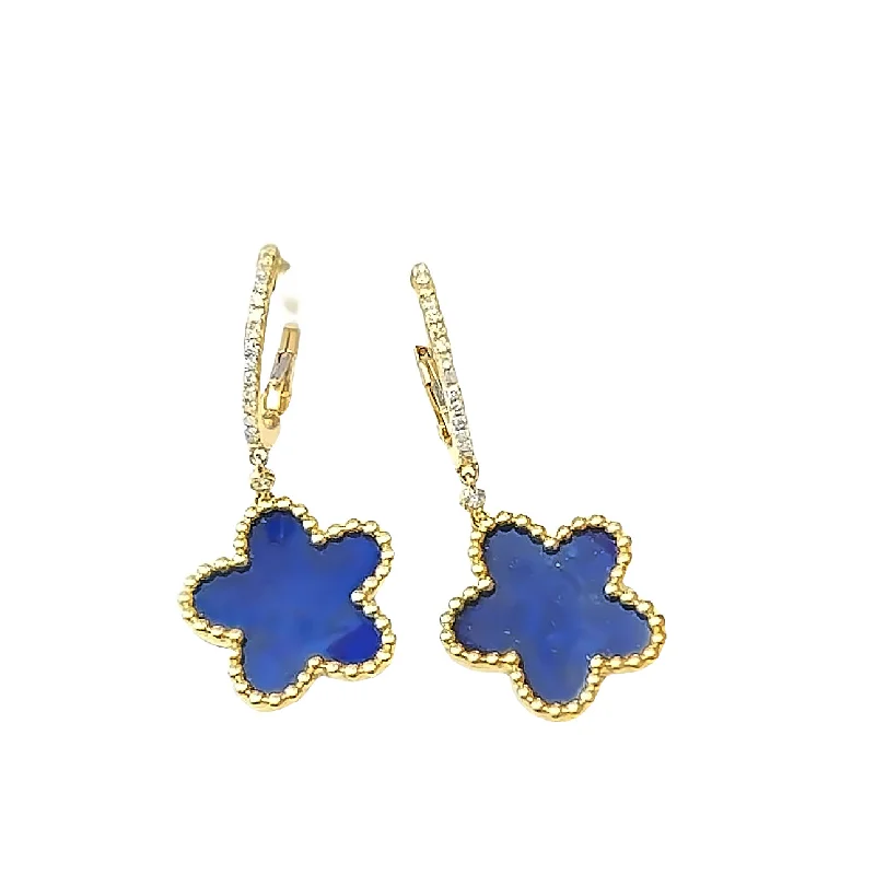 Ladies ruby crescent earrings -Lapis Lazuli Flower Drop Earrings