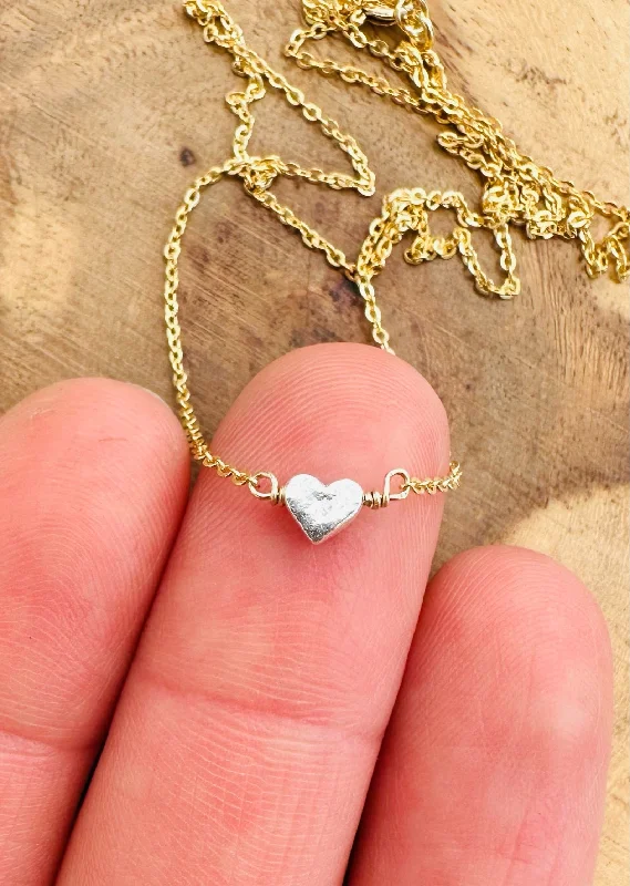 Classic silver heart necklaces for ladies -Pixie Heart Necklace - 14k Gold Fill & Fine Silver