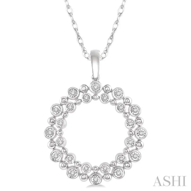 Ladies floral pendant necklaces -1/6 Ctw Twin Halo Round Cut Diamond Fashion Pendant in 10K White Gold with chain