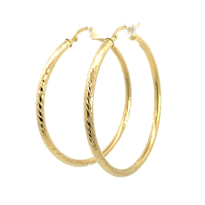 Classic pearl spiral earrings for women -14K Yellow Gold 50mm Diamond Cut Semi-Solid Large Hoop Earring