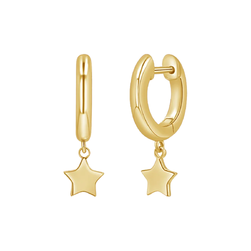 Vintage-inspired jade drop earrings -Star Charm Drop Huggies