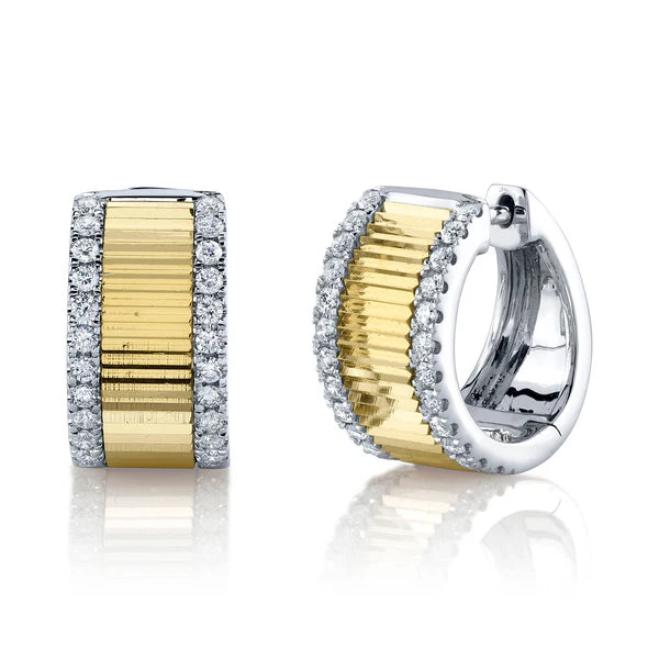 Elegant diamond arc earrings -Shy Creation Two Tone Fluted Huggie Earrings