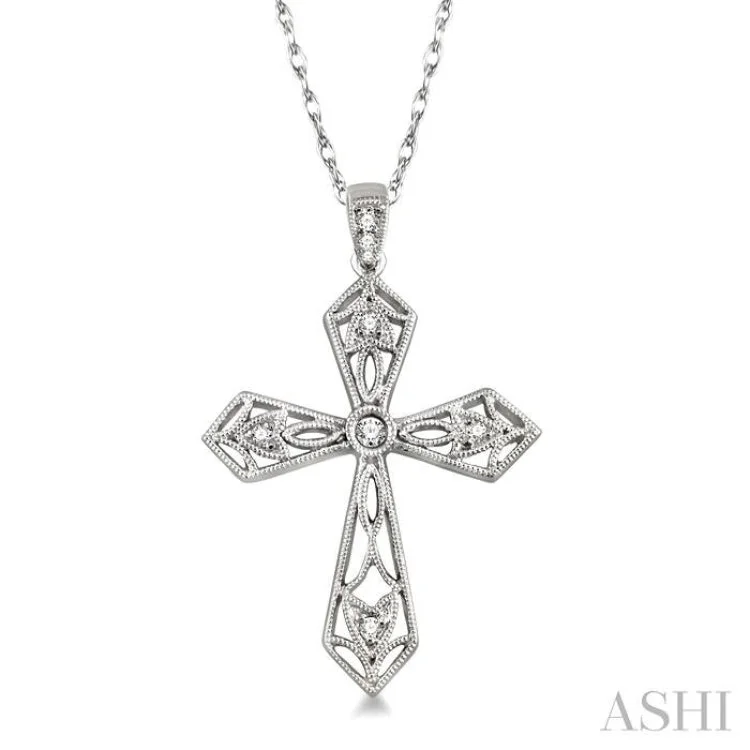 Classic silver layered necklaces for ladies -1/10 Ctw Round Cut Diamond Cross Pendant in 14K White Gold with Chain