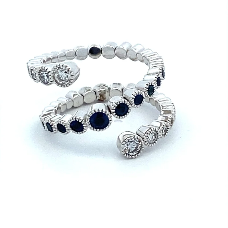 Delicate diamond spiral engagement rings for women -14K White Gold Blue Sapphire & Diamond Multi Row Spiral Ring