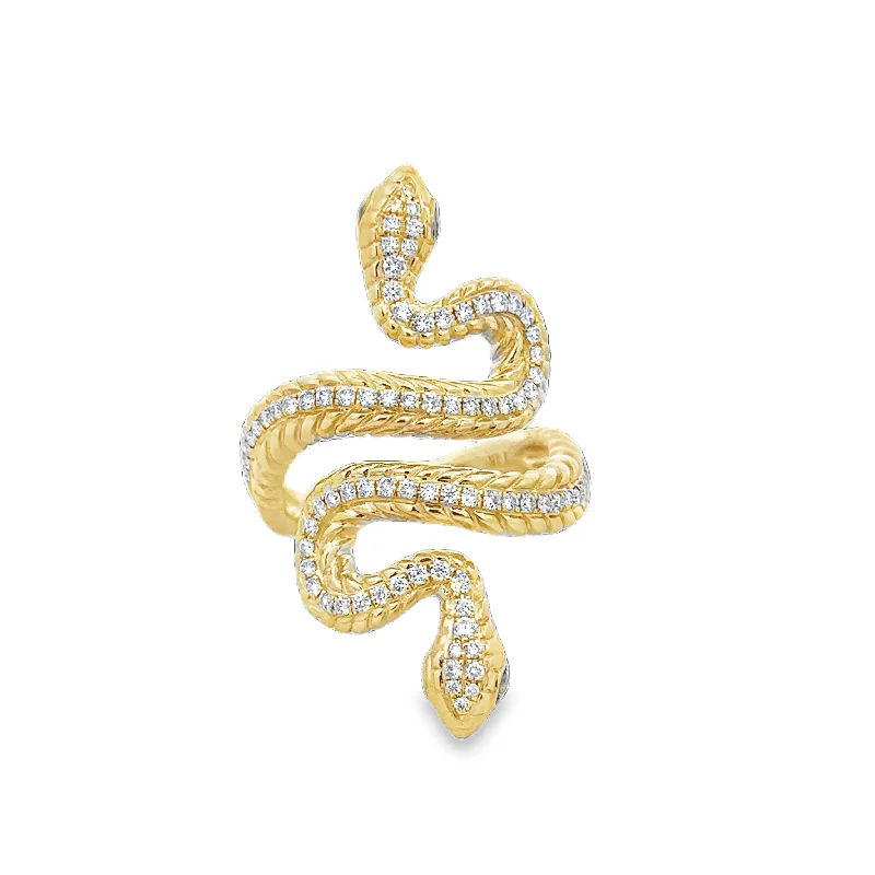 Trendy silver petal engagement rings -Diamond Accented Double Snake Ring in Yellow Gold