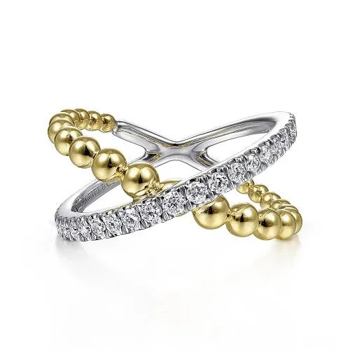 Trendy silver swirl engagement rings -14K White&Yellow Gold Bujukan Diamond Criss Cross Ring