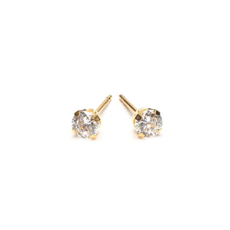 Trendy gold petal hoop earrings -Gold Plated 4 mm Round Cubic Zirconia Stud Earrings