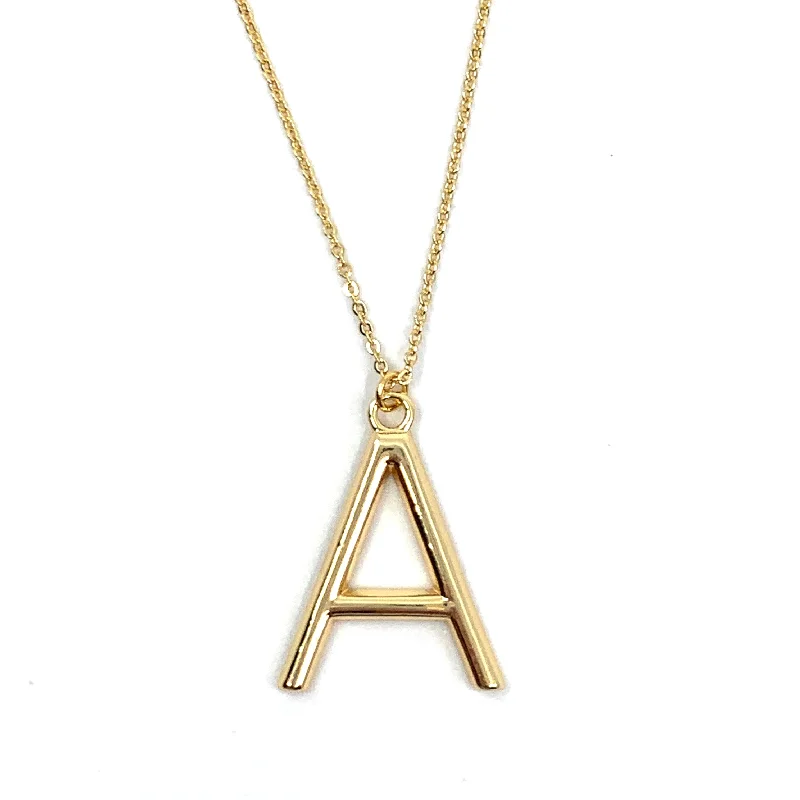 Ladies floral pendant necklaces -Alphabet Letter Necklace - Gold Large Single