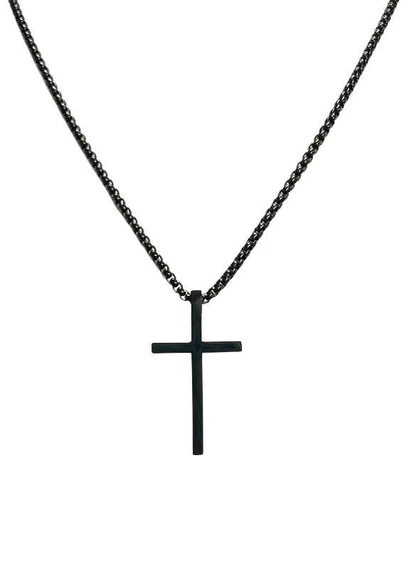 Ladies unique star pendant necklaces -Black Cross with Long Chain Necklace